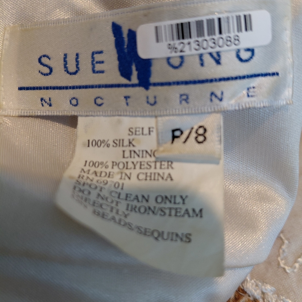 Vintage Sue Wong Couture Silk Beaded Fringe Cocktail Dress Ivory Formal Y2K Size - Picture 9 of 11